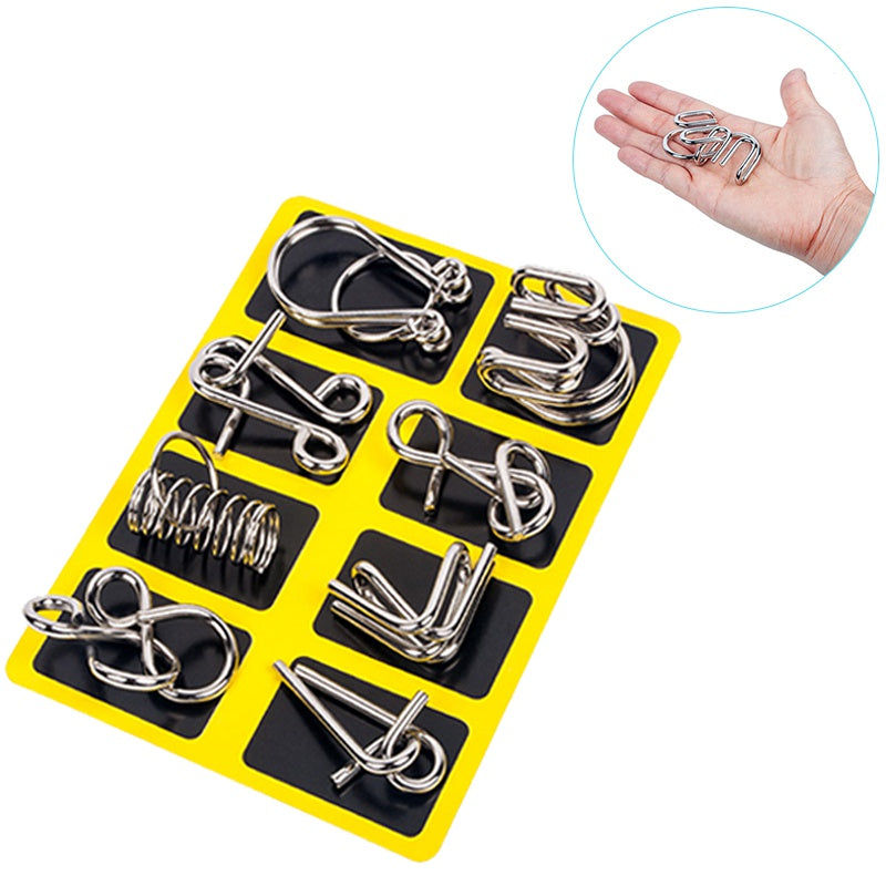 Metal Wire Puzzle Set of Eight with Polished Finish for Desk Breaks and Travel Days