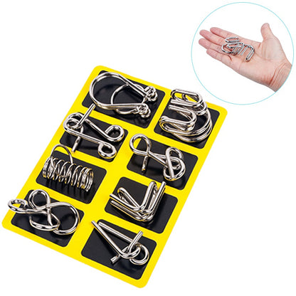 Metal Wire Puzzle Set of Eight with Polished Finish for Desk Breaks and Travel Days