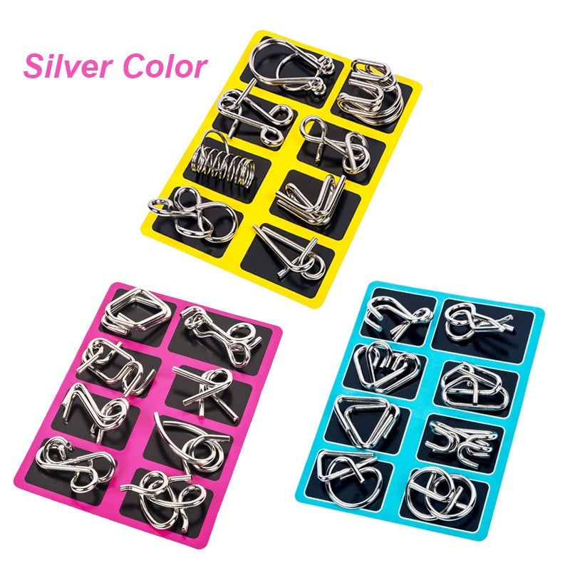 Metal Wire Puzzle Set of Eight with Polished Finish for Desk Breaks and Travel Days