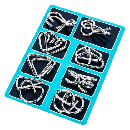 Metal Wire Puzzle Set of Eight with Polished Finish for Desk Breaks and Travel Days