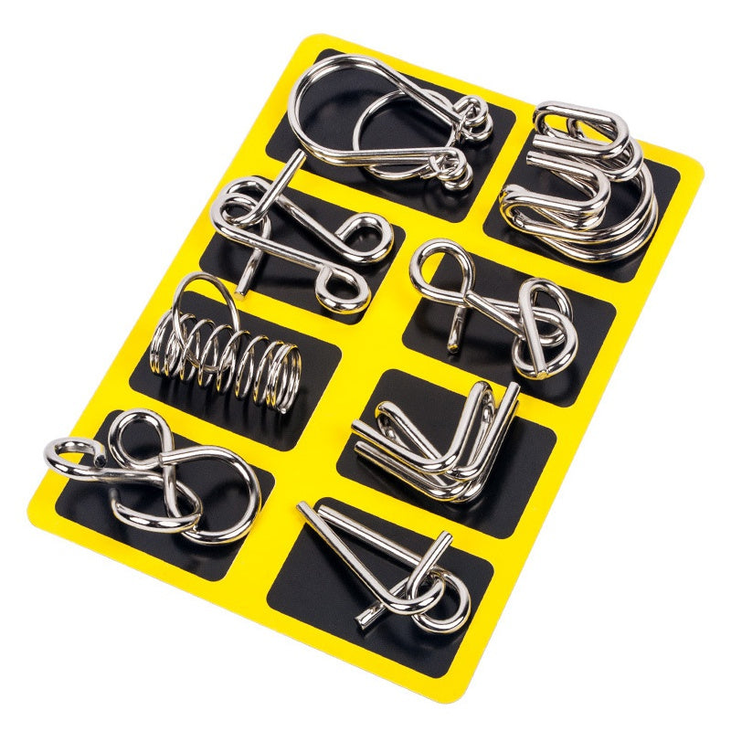 Metal Wire Puzzle Set of Eight with Polished Finish for Desk Breaks and Travel Days