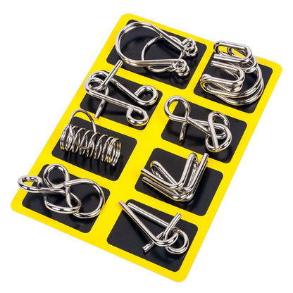 Metal Wire Puzzle Set of Eight with Polished Finish for Desk Breaks and Travel Days