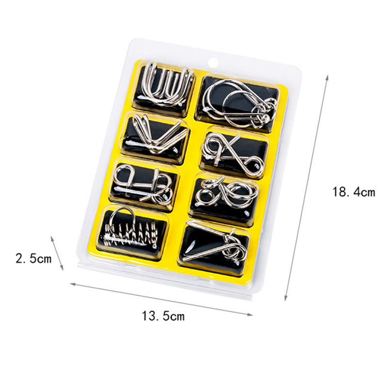 Metal Wire Puzzle Set of Eight with Polished Finish for Desk Breaks and Travel Days