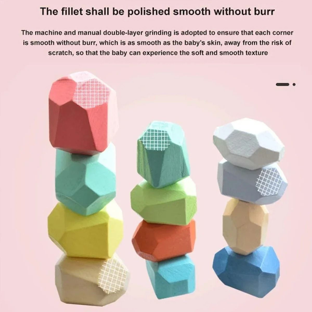Painted Wooden Stacking Stones Set of 36 in Mixed Shapes and Colors for Balance Building