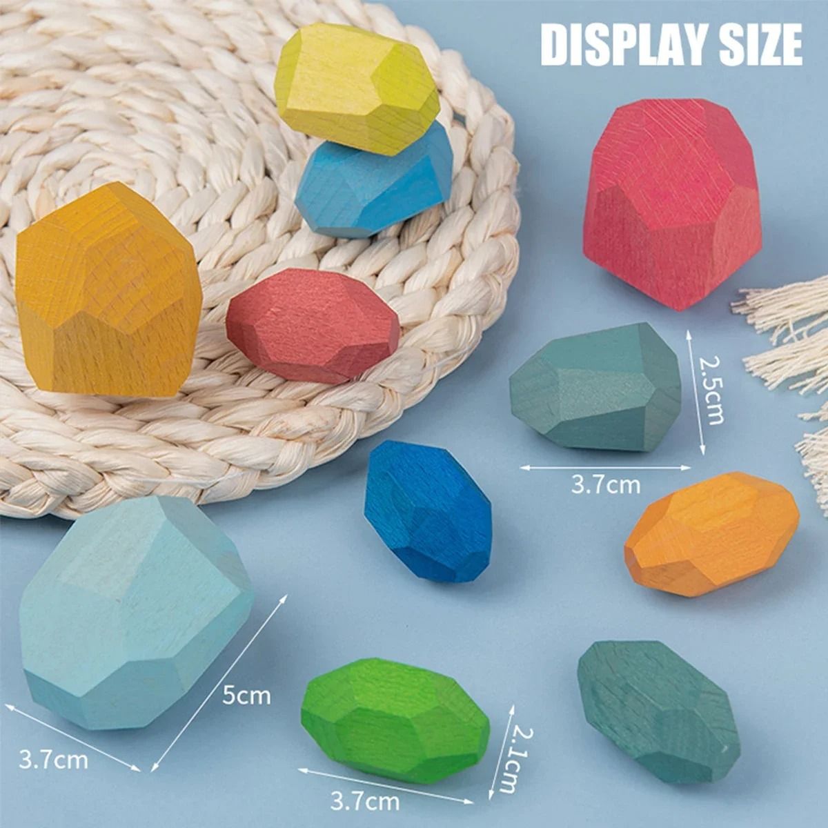 Painted Wooden Stacking Stones Set of 36 in Mixed Shapes and Colors for Balance Building