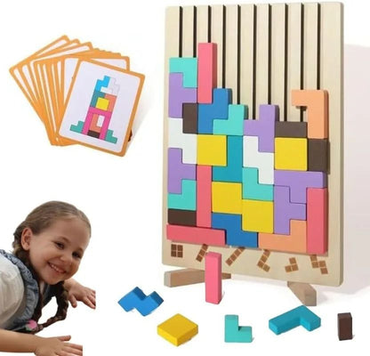Natural Wood Stacking Puzzle Game for Group Play Classroom Use and Quiet Indoor Time