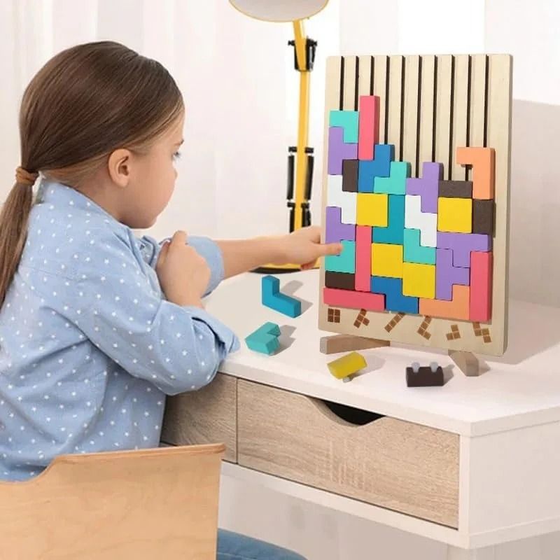 Natural Wood Stacking Puzzle Game for Group Play Classroom Use and Quiet Indoor Time