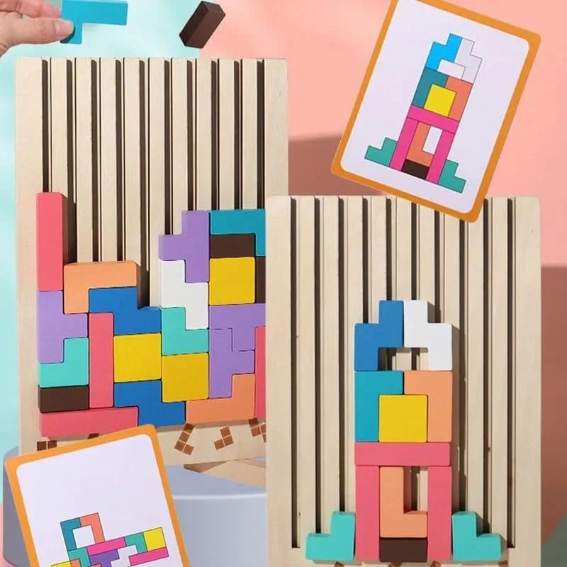 Natural Wood Stacking Puzzle Game for Group Play Classroom Use and Quiet Indoor Time