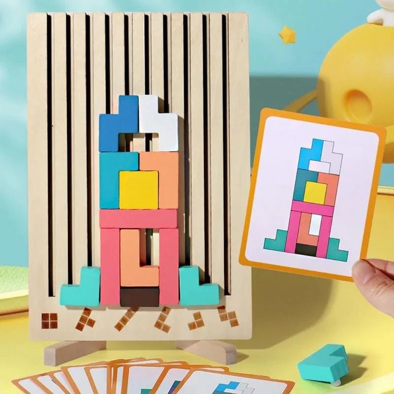 Natural Wood Stacking Puzzle Game for Group Play Classroom Use and Quiet Indoor Time