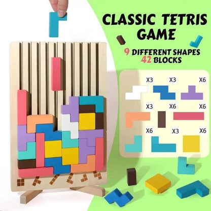 Natural Wood Stacking Puzzle Game for Group Play Classroom Use and Quiet Indoor Time