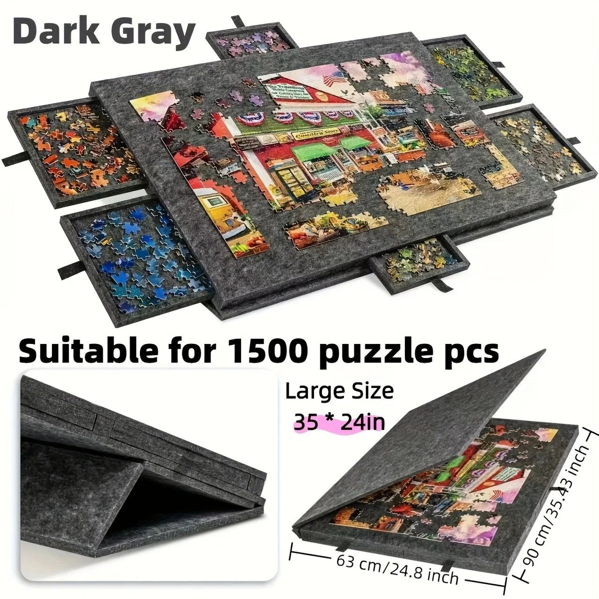 Folding Puzzle Board with Six Drawers Tilting Stand and Dust Cover for Puzzles Up to 1000 Pieces