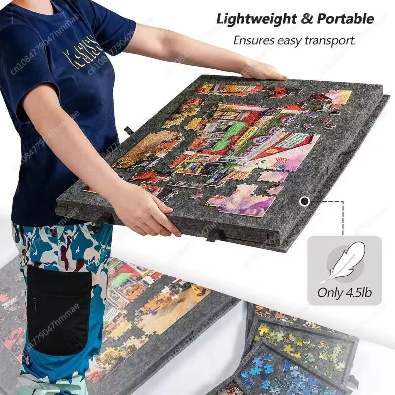 Folding Puzzle Board with Six Drawers Tilting Stand and Dust Cover for Puzzles Up to 1000 Pieces
