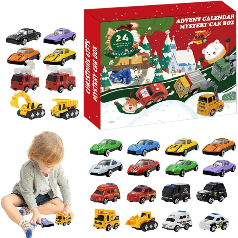 Race Day Advent Calendar with 24 Pull Back Toy Cars in Bright Colors