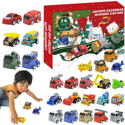 Race Day Advent Calendar with 24 Pull Back Toy Cars in Bright Colors