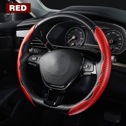 Steering Wheel Cover with Carbon Fiber Grip and Card Lock System, Textured Non Slip