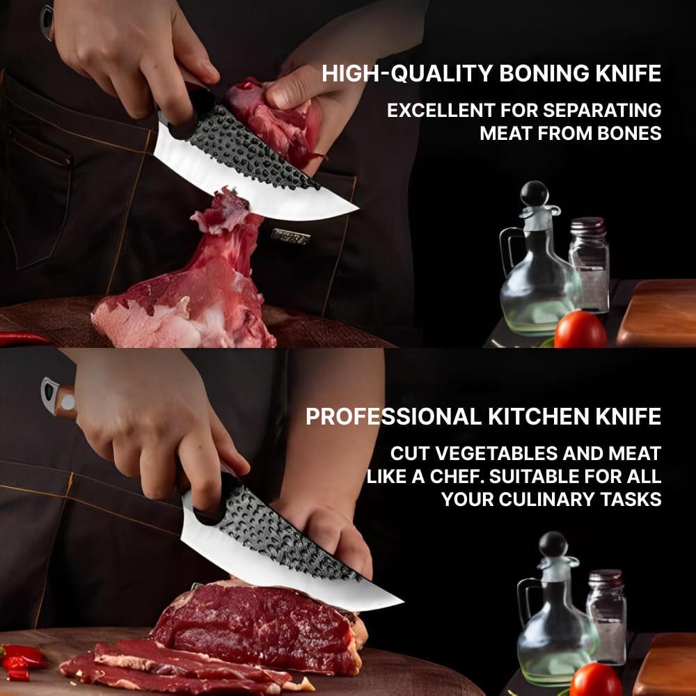 Alloy Kitchen Knife with Cherry Wood Handle and Finger Hole Design