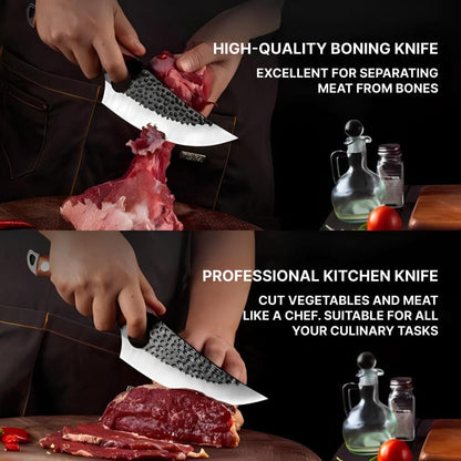 Alloy Kitchen Knife with Cherry Wood Handle and Finger Hole Design