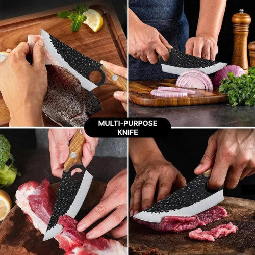 Alloy Kitchen Knife with Cherry Wood Handle and Finger Hole Design