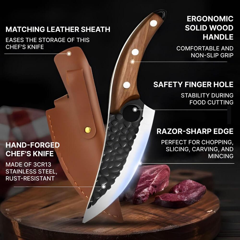 Alloy Kitchen Knife with Cherry Wood Handle and Finger Hole Design