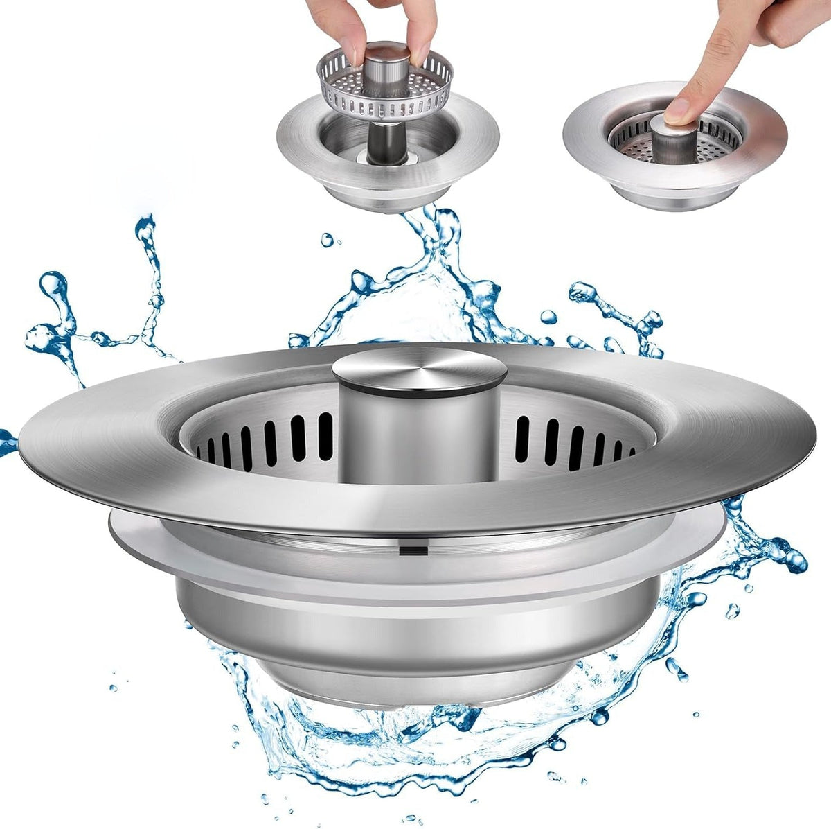 Pop Up Drain Strainer with Steel Mesh Basket and Button Control for 3.5 Inch Kitchen Sinks