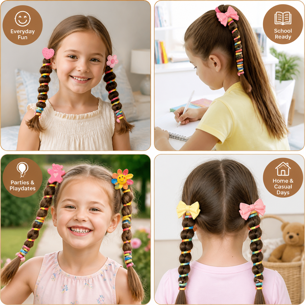Stretchy Spiral Hair Ties for Girls in Seven Cute Styles for Braids Ponytails and Everyday Hairdos