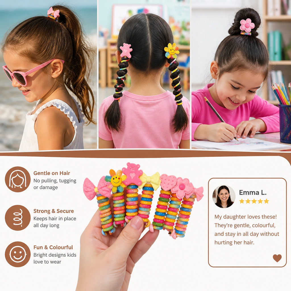 Stretchy Spiral Hair Ties for Girls in Seven Cute Styles for Braids Ponytails and Everyday Hairdos