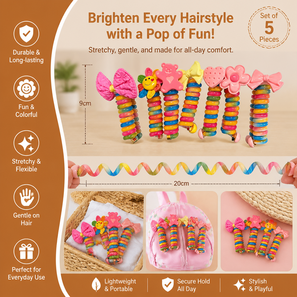 Stretchy Spiral Hair Ties for Girls in Seven Cute Styles for Braids Ponytails and Everyday Hairdos
