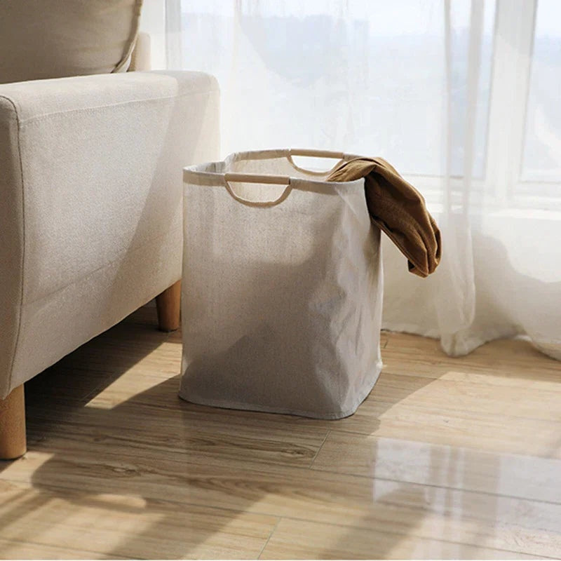Large Collapsible Cotton Linen Storage Basket with Reinforced Handles