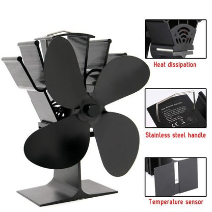 Thermoelectric Wood Stove Fan with 4 Blade Airflow and Automatic Heat Activation