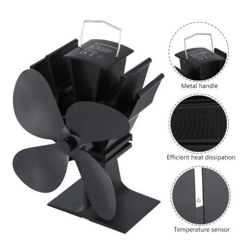 Thermoelectric Wood Stove Fan with 4 Blade Airflow and Automatic Heat Activation