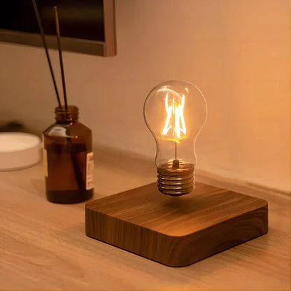 Floating Bulb Lamp with Walnut Wood Base and Magnetic Levitation, 50000 Hour LED