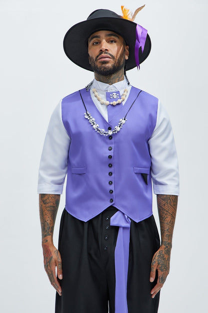 Purple Ceremonial Priest Costume Set with Coat and Top Hat for Men