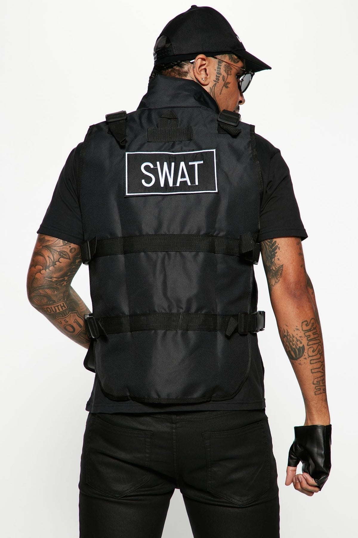Four Piece Tactical Costume Set with Vest Cap and Fingerless Gloves