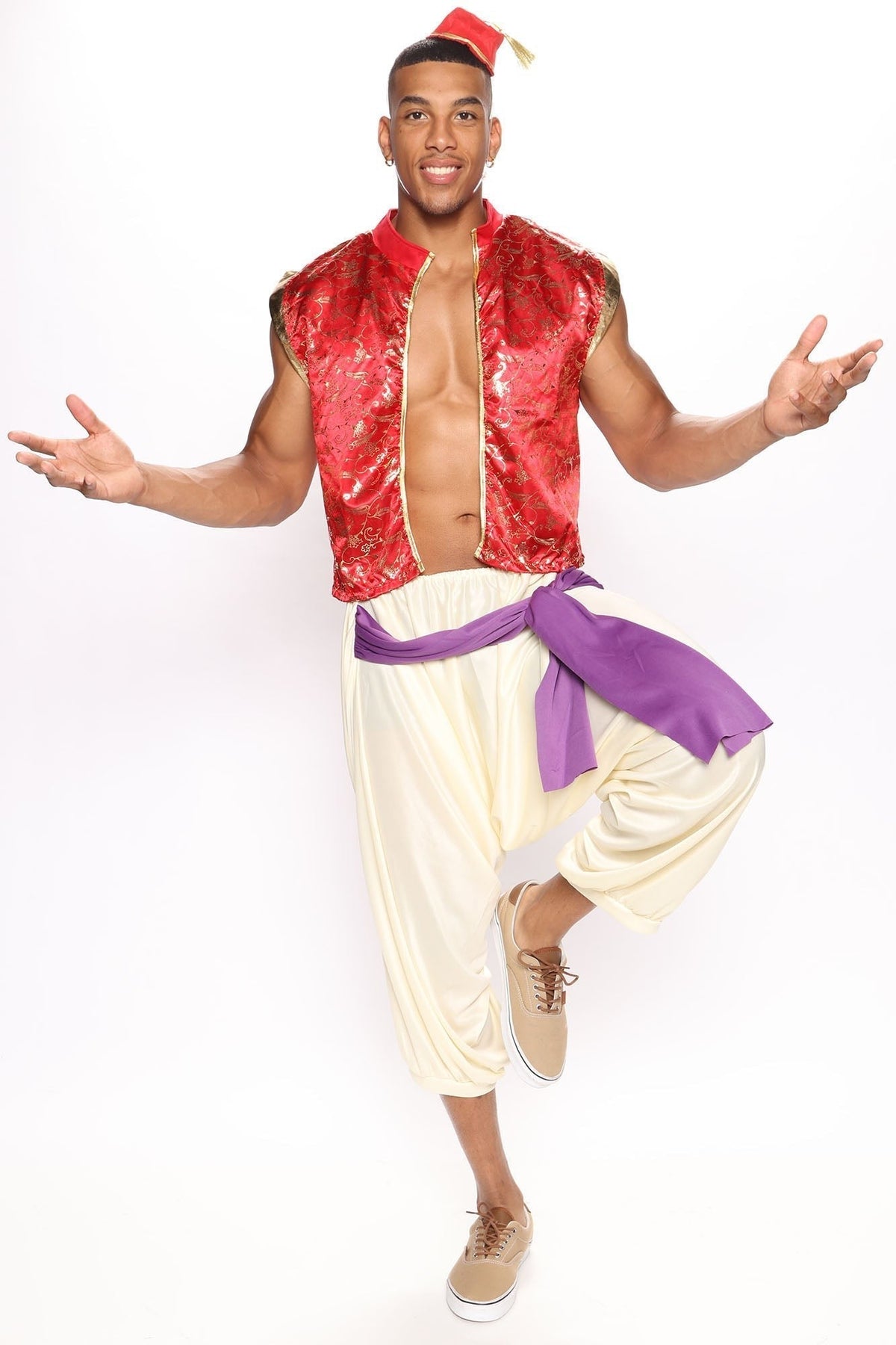 Three Piece Royal Prince Costume Set with Red Jacket and Decorative Trim