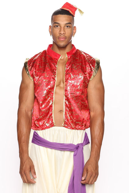 Three Piece Royal Prince Costume Set with Red Jacket and Decorative Trim