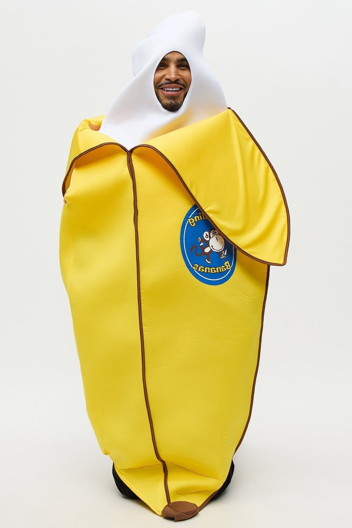 Pull on Banana Costume Tunic with Open Face Cutout for Adults