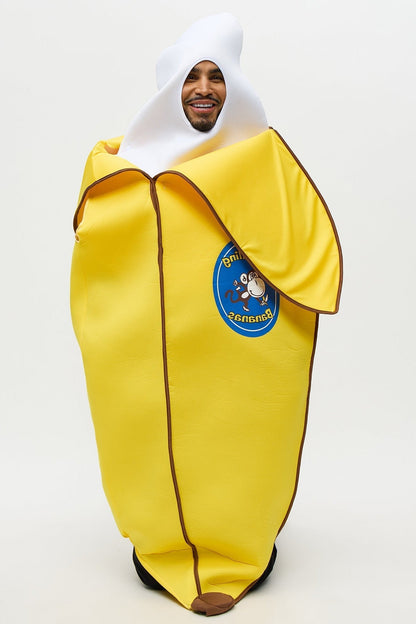 Pull on Banana Costume Tunic with Open Face Cutout for Adults