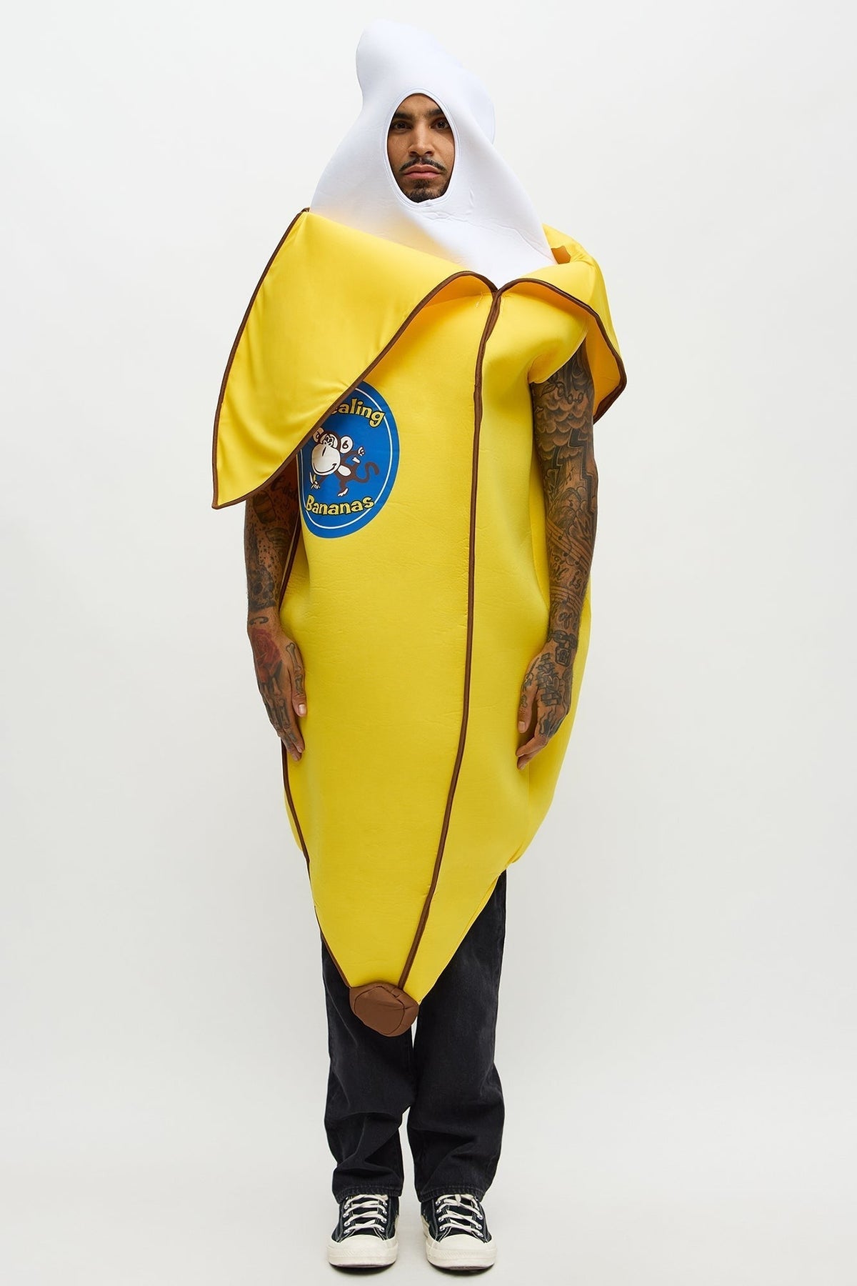 Pull on Banana Costume Tunic with Open Face Cutout for Adults