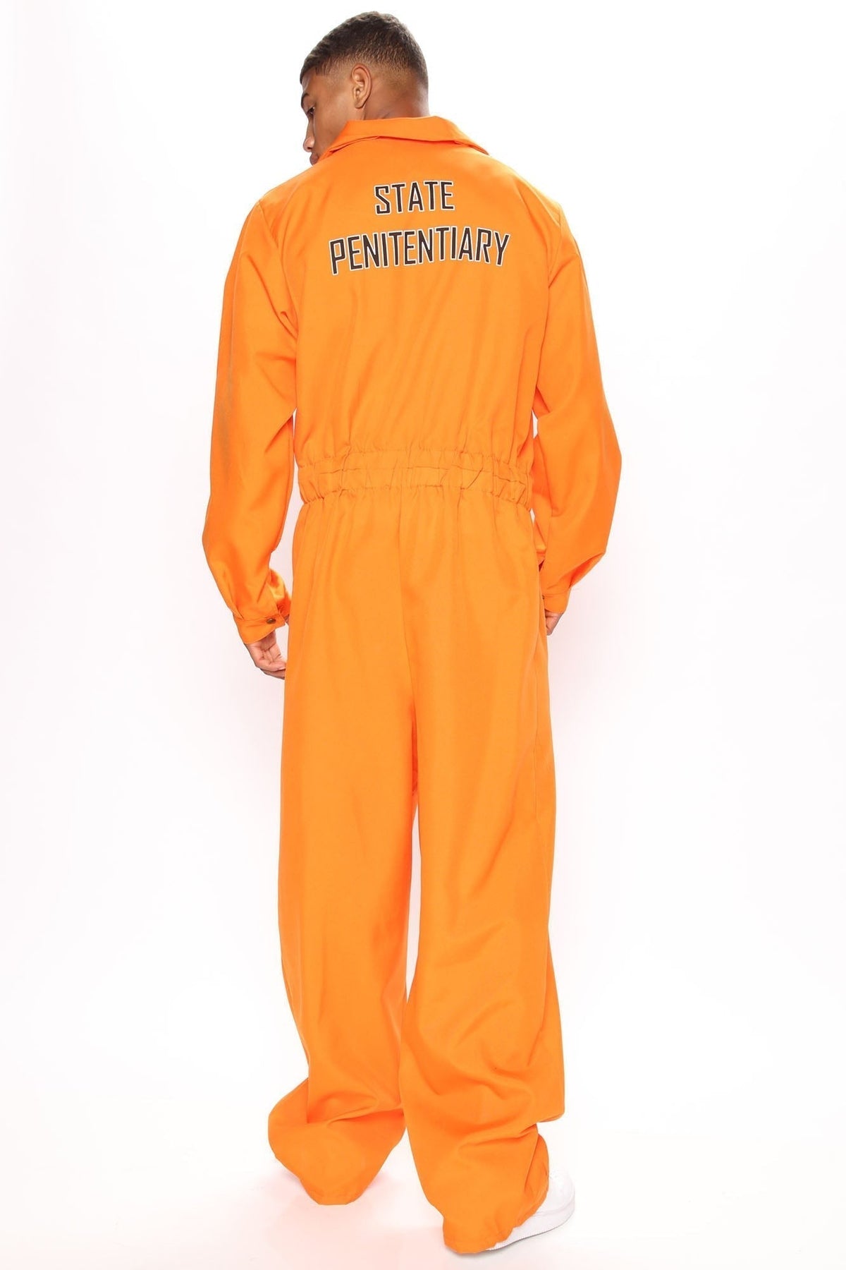 Orange Inmate Jumpsuit Costume with Front Closure and Chest Print