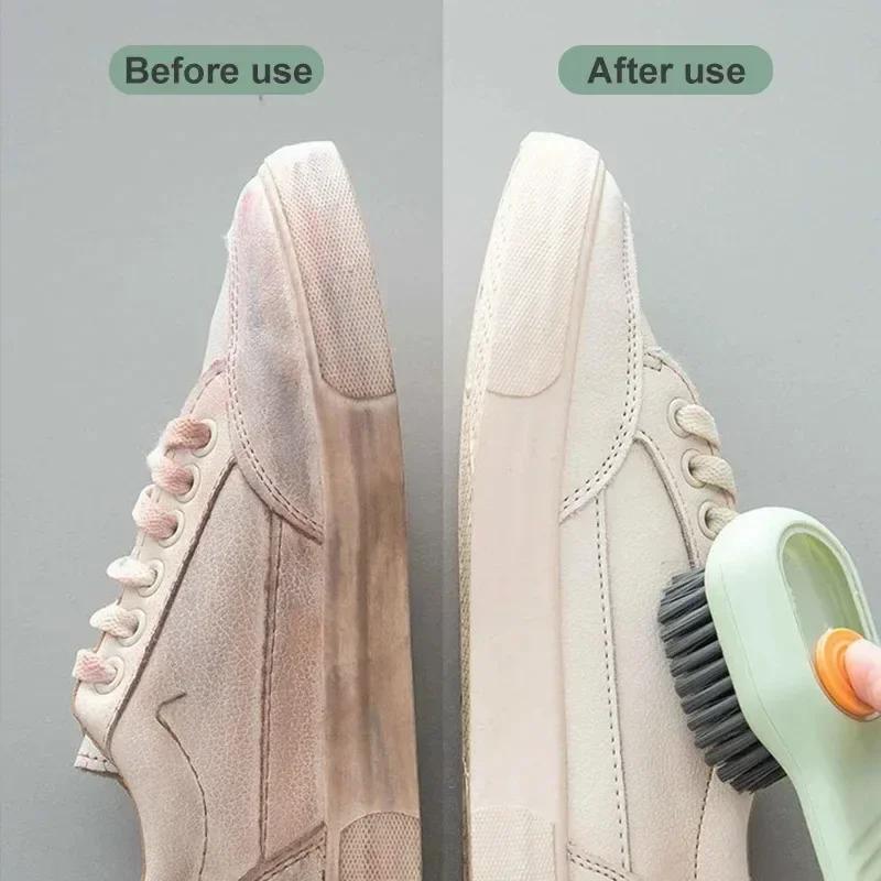 Shoe Cleaning Brush Set of 2 with Refillable Liquid Dispensing Handle and Soft Bristles