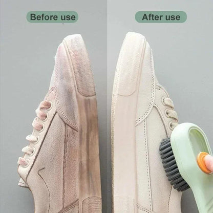 Shoe Cleaning Brush Set of 2 with Refillable Liquid Dispensing Handle and Soft Bristles