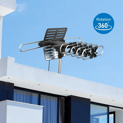 Motorized HD TV Antenna with 360 Degree Rotation and Signal Amplifier, 33ft Cable