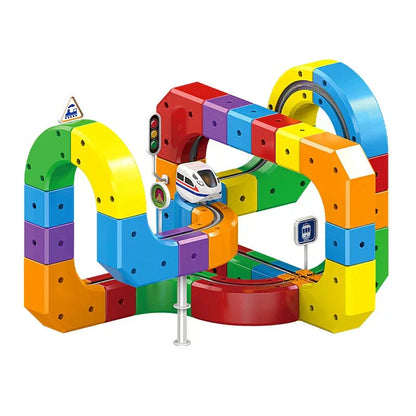 Snap Together Train Track Set with 81 Bright Pieces for Endless Layout Changes