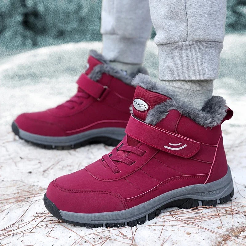 Women Ankle High Snow Boots with Waterproof Synthetic Leather and Anti-Slip Tread