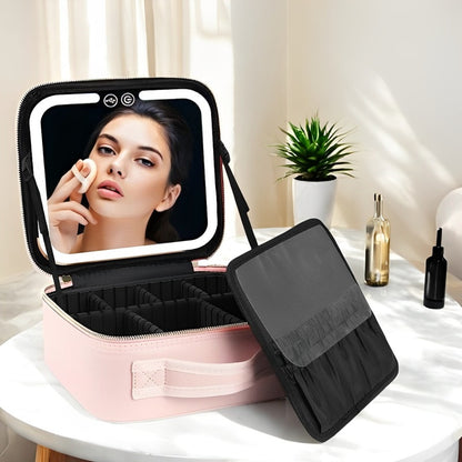 Travel Makeup Bag with LED Mirror and Spacious Storage