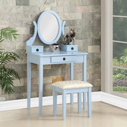 Makeup Vanity with Mirror and Upholstered Stool