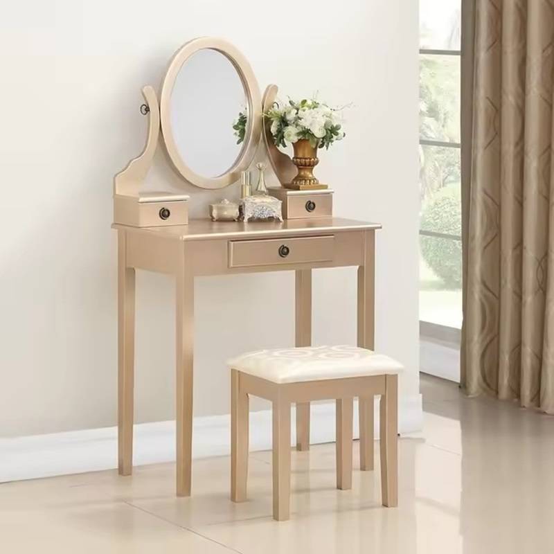 Makeup Vanity with Mirror and Upholstered Stool