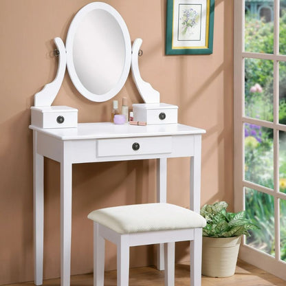 Makeup Vanity with Mirror and Upholstered Stool