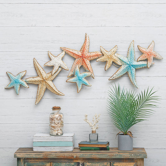 Metal Starfish Wall Decor with Grouped Design and Coastal Tones, 46.5in Wide