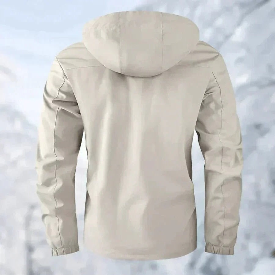 Men's Outdoor Jacket with Breathable Membrane and Removable Hood for Rain Protection